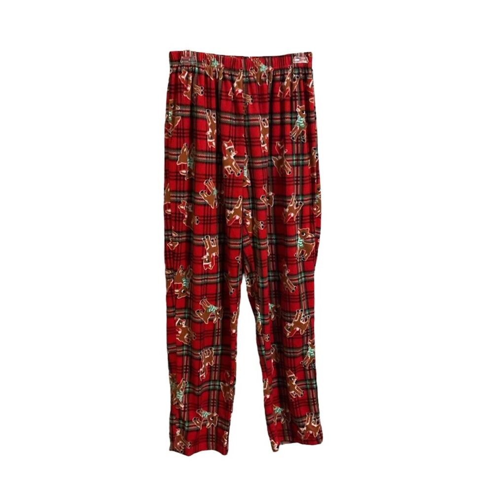 North Pole Pajama Pants Mens Size M Christmas Reindeer Plaid Buffalo Check